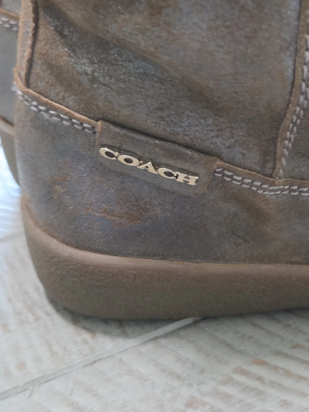 Coach Tanesha Women's Brown Metallic Suede Mid-Calf Buckle Faux Fur Lined Boots